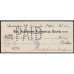Etats Unis - Chèque - The Farmers National Bank - 1913 - Etat : TTB+