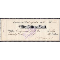 Etats Unis d'Amérique - Chèque - The First National Bank Catawrissa - 1904 - Etat : TTB