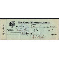 Etats Unis d'Amérique - Chèque - The First National Bank Dillon - 1921 - Etat : TTB+