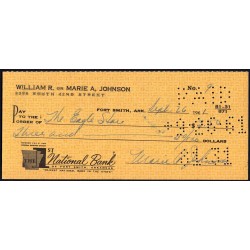 Etats Unis d'Amérique - Chèque - The First National Bank Fort Smith - 1921 - Etat : SPL
