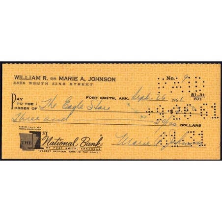 Etats Unis - Chèque - The First National Bank Fort Smith - 1921 - Etat : SPL