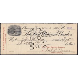 Etats Unis d'Amérique - Chèque - The First National Bank Plainview - 1920 - Etat : SUP