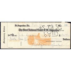 Etats Unis d'Amérique - Chèque - The First National Bank of St Augustine - 1923 - Etat : TTB