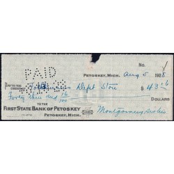 Etats Unis d'Amérique - Chèque - First State Bank Petoskey - 1928 - Etat : TB
