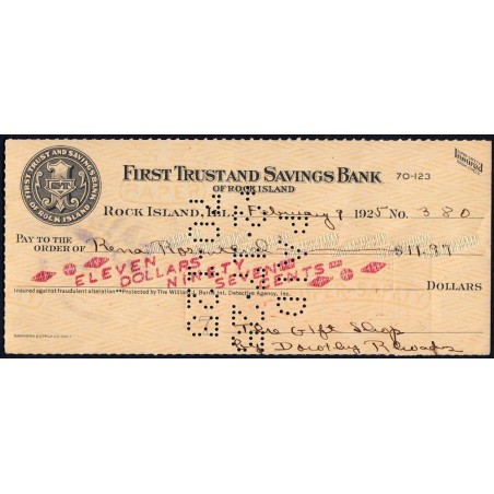 Etats Unis - Chèque - First Trustand Savings Bank - 1925 - Etat : SUP