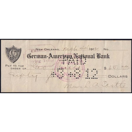 Etats Unis - Chèque - German-American National Bank - 1912 - Etat : TTB