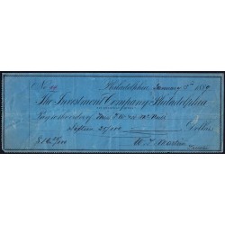 Etats Unis d'Amérique - Chèque - The Investment Company Philadelphia - 1889 - Etat : TB+