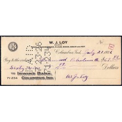 Etats Unis d'Amérique - Chèque - Irwin's Bank Columbus - 1926 - Etat : TTB+