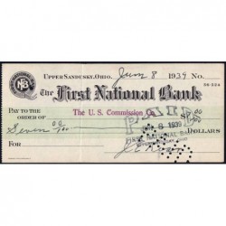 Etats Unis - Chèque - The First National Bank Upper Sansdusky - 1939 - Etat : SUP