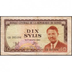 Guinée - Pick 16 - 10 sylis - Série GR - 1971 - Etat : TB-