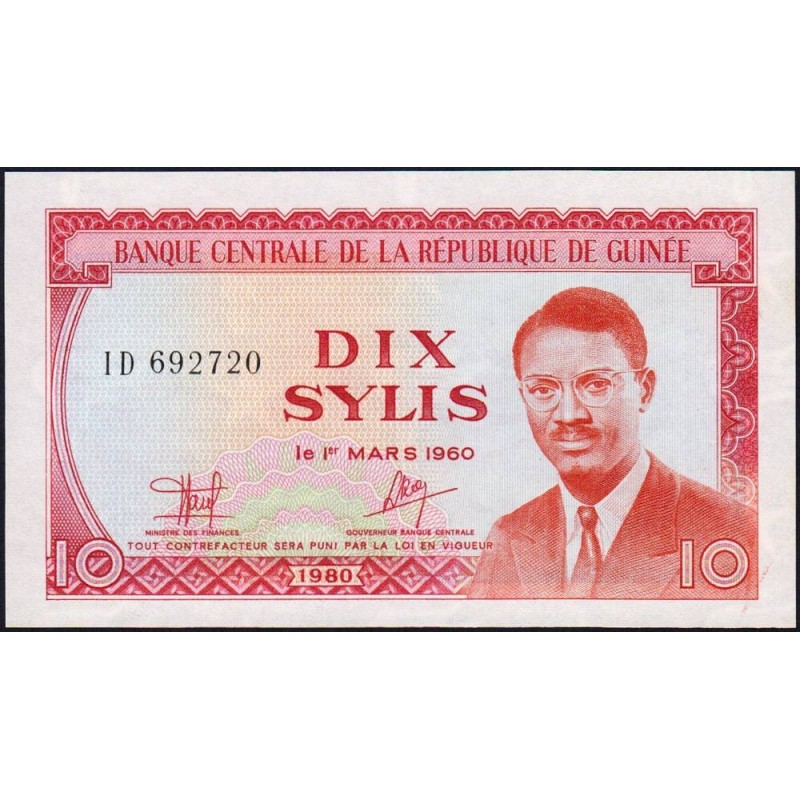 Guinée - Pick 23a - 10 sylis - Série ID - 1980 - Etat : NEUF