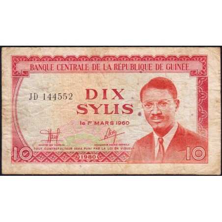 Guinée - Pick 23a - 10 sylis - Série JD - 1980 - Etat : TB-