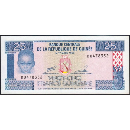 Guinée - Pick 28a - 25 francs guinéens - Série DU - 1985 - Etat : SPL