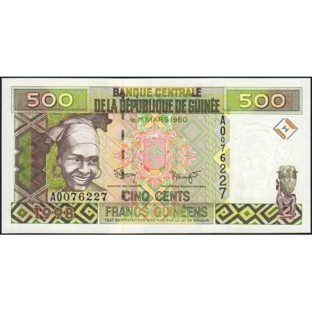 Guinée - Pick 36_1 - 500 francs guinéens - Série AO - 1998 - Etat : NEUF
