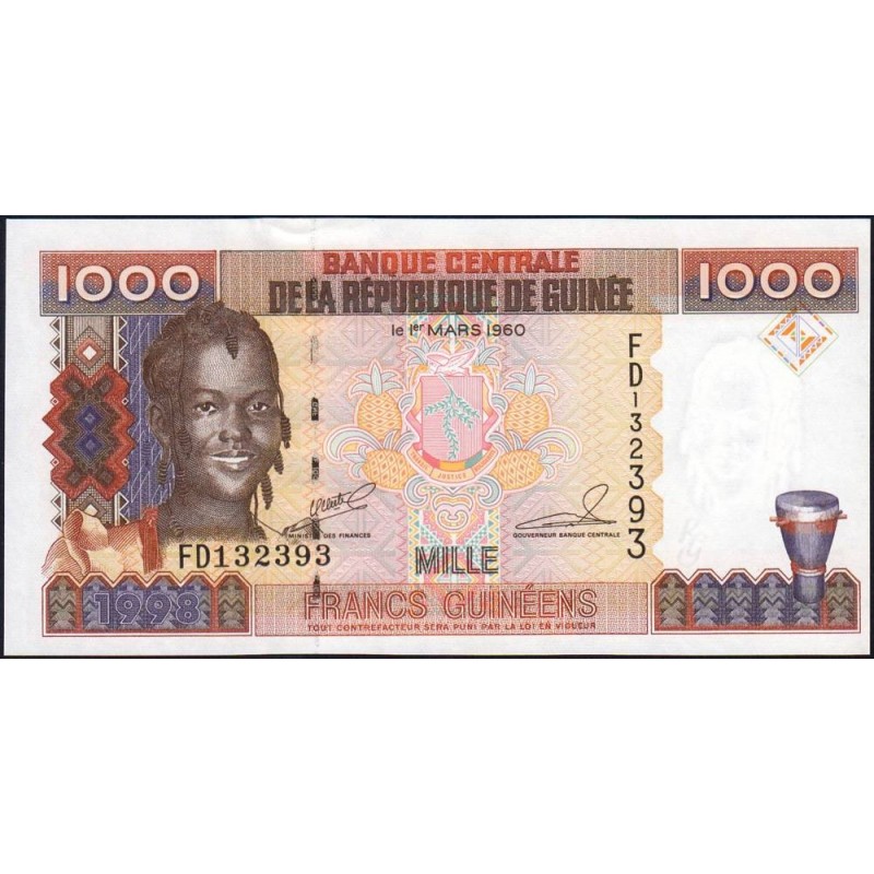 Guinée - Pick 37 - 1'000 francs guinéens - Série FD - 1998 - Etat : SPL