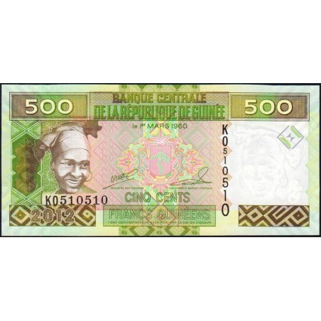 Guinée - Pick 39b - 500 francs guinéens - Série KO - 2012 - Etat : NEUF