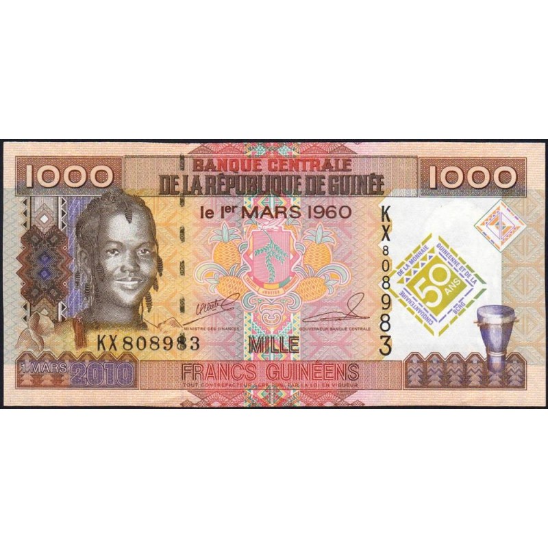 Guinée - Pick 43a - 1'000 francs guinéens - Série KX - 01/03/2010 - Commémoratif - Etat : NEUF