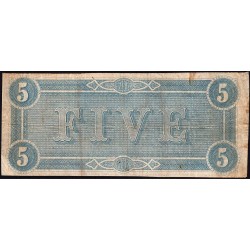 Etats Conf. d'Amérique - Pick 67 - 5 dollars - Lettre B - Série 5 - 17/02/1864 - Etat : TB+