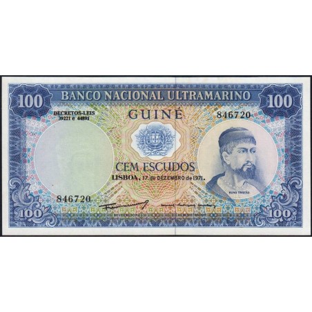 Guinée Portugaise - Pick 45a - 100 escudos - 17/12/1971 - Sans série - Etat : NEUF