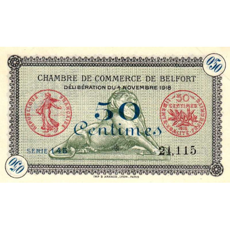 Belfort - Pirot 23-41b - 50 centimes - Série 145 - 04/11/1918 - Etat : SPL