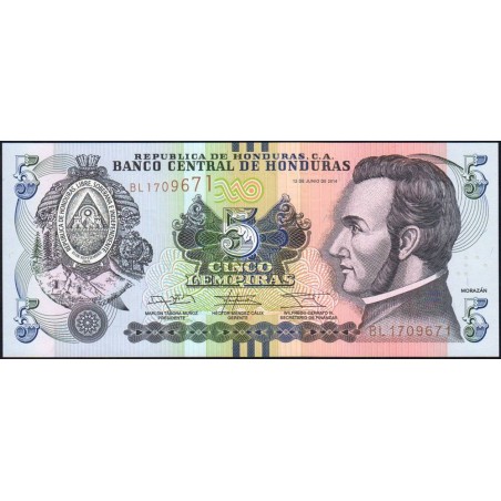 Honduras - Pick 98b - 5 lempiras - Série BL - 12/06/2014 - Etat : NEUF