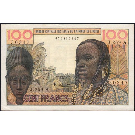 Côte d'Ivoire - Pick 101Ag - 100 francs - Série J.269 - Sans date (1966) - Etat : TTB+