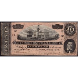 Etats Conf. d'Amérique - Pick 69 - 20 dollars - Lettre D - Série X - 17/02/1864 - Etat : SUP+ à SPL