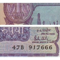 Inde - Pick 78a - 1 rupee - 1981 - Série 47B - Sans lettre - Etat : SPL