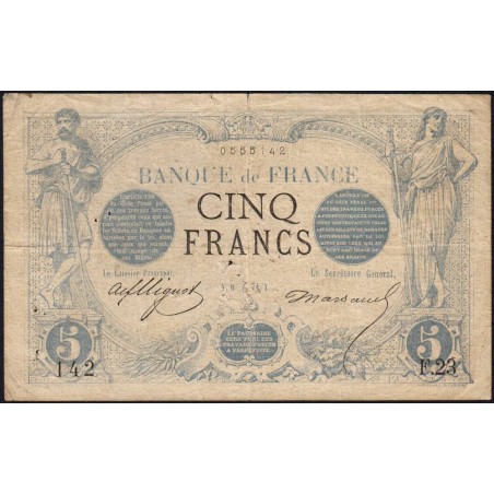 F 01-01 - 25/01/1872 - 5 francs - Noir - Série F.23 - Etat : TB