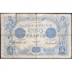 F 02-09 - 20/09/1912 - 5 francs - Bleu - Série B.984 - Etat : B-