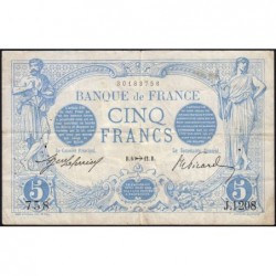 F 02-11 - 06/11/1912 - 5 francs - Bleu - Série O.772 - Etat : TTB