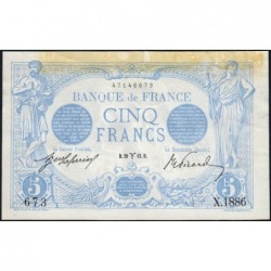 F 02-15 - 20/03/1913 - 5 francs - Bleu - Série X.1886 - Etat : SUP