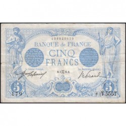 F 02-27 - 04/05/1915 - 5 francs - Bleu - Série V.5557 - Etat : TTB-