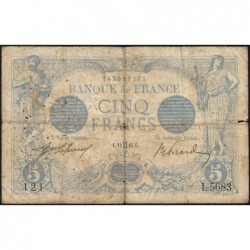 F 02-27 - 12/05/1915 - 5 francs - Bleu - Série L.5683 - Etat : B+