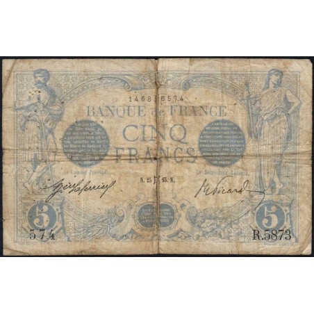 F 02-27 - 25/05/1915 - 5 francs - Bleu - Série R.5873 - Etat : B-