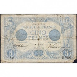 F 02-28 - 01/06/1915 - 5 francs - Bleu - Série S.5992 - Etat : B
