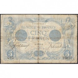 F 02-32 - 05/10/1915 - 5 francs - Bleu - Série P.8137 - Etat : TB-