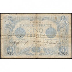 F 02-33 - 27/11/1915 - 5 francs - Bleu - Série Q.9021 - Etat : TB-