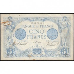 F 02-37 - 18/03/1916 - 5 francs - Bleu - Série B.10920 - Etat : TTB