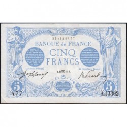 F 02-42 - 16/08/1916 - 5 francs - Bleu - Série A.13382 - Etat : TTB+ à SUP