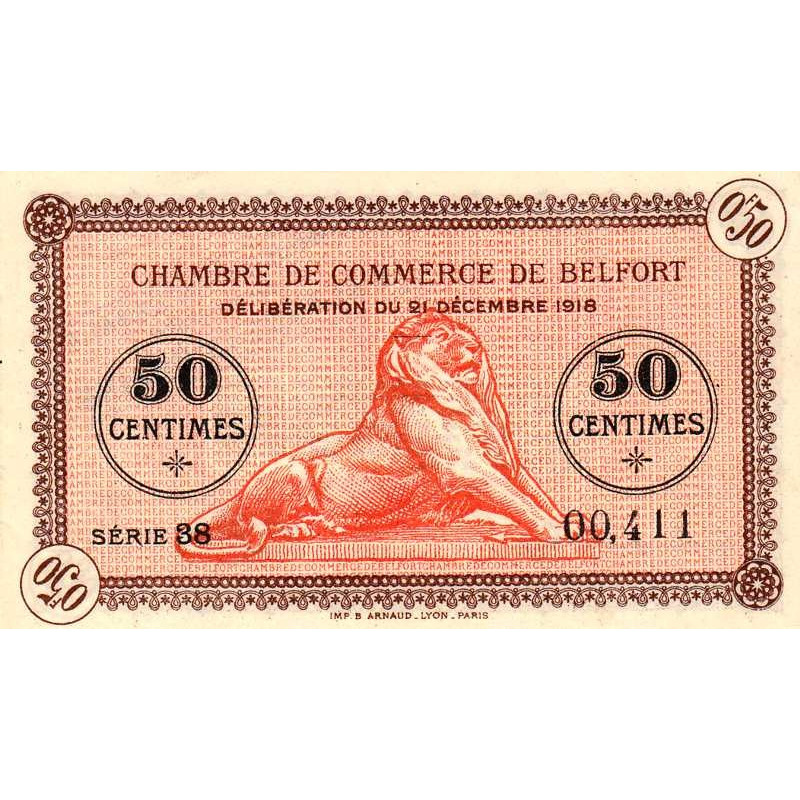 Belfort - Pirot 23-48b - 50 centimes - Série 38 - 21/12/1918 - Etat : SUP