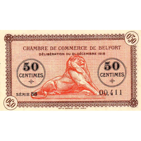 Belfort - Pirot 23-48b - 50 centimes - Série 38 - 21/12/1918 - Etat : SUP