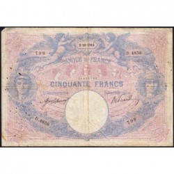 F 14-26 - 02/10/1913 - 50 francs - Bleu et rose - Série D.4858 - Etat : TB-