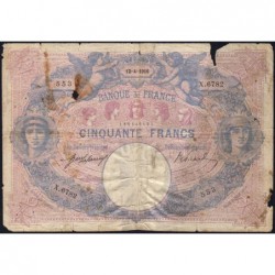 F 14-29 - 12/04/1916 - 50 francs - Bleu et rose - Série X.6782 - Etat : B-