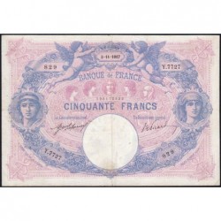 F 14-30 - 03/11/1917 - 50 francs - Bleu et rose - Série Y.7727 - Etat : TB+