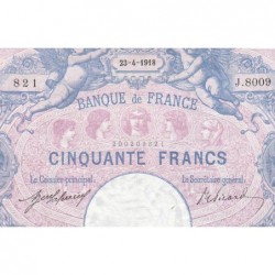 F 14-31 - 23/04/1918 - 50 francs - Bleu et rose - Série J.8009 - Etat : TTB
