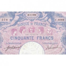 F 14-31 - 30/05/1918 - 50 francs - Bleu et rose - Série C.8069 - Etat : SUP