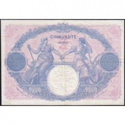 F 14-34 - 14/02/1921 - 50 francs - Bleu et rose - Série W.8864 - Remplacement - Etat : TTB