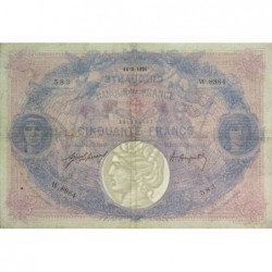 F 14-34 - 14/02/1921 - 50 francs - Bleu et rose - Série W.8864 - Remplacement - Etat : TTB