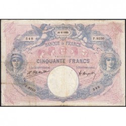 F 14-35 - 31/08/1922 - 50 francs - Bleu et rose - Série F.9250 - Etat : TB